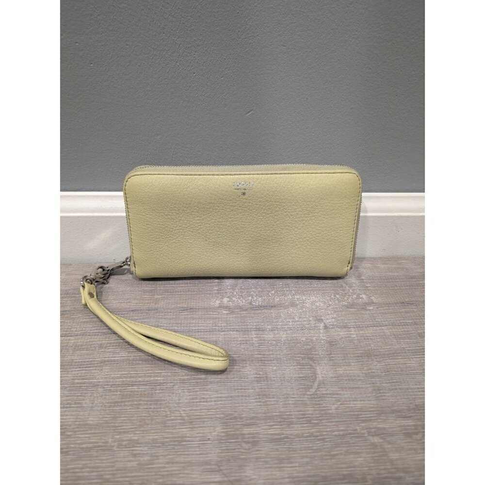 Fossil Light Yellow Green Leather Womens Zip Around Wallet Clutch Wristlet Retro